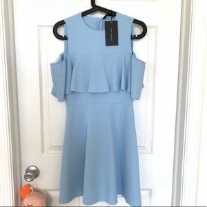 ZARA BLUE A LINE MINI DRESS COLD SHOULDER
